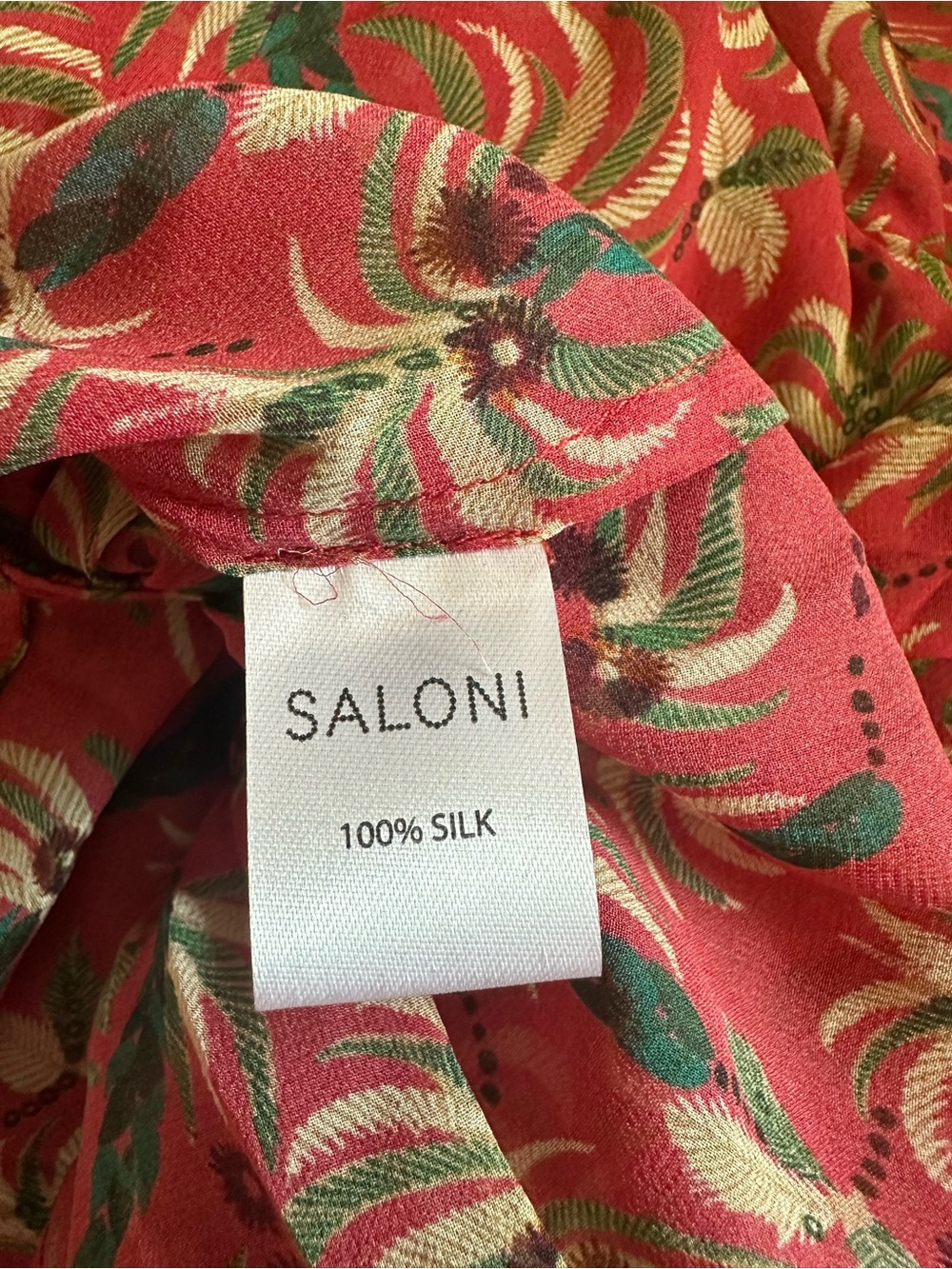 NWT Saloni Pixie dress coral palms 100% silk long sleeve designer luxury size 8 - Picture 6 of 8